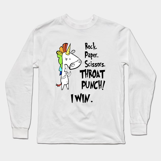 Rock Paper Scissors Throat Punch I Will Unicorn Long Sleeve T-Shirt by huepham613